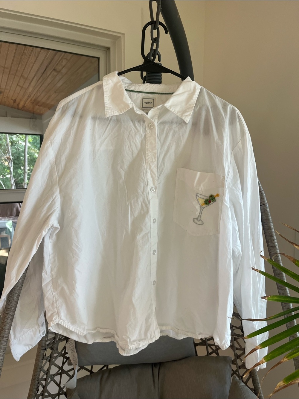 Maeve White Button-Down Shirt with Embroidered Cocktail Pocket
